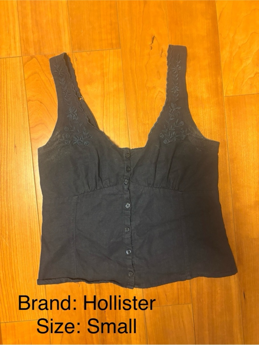 HOLLISTER Navy Button-Front Embroidered Tank Top - Picture 4 of 4